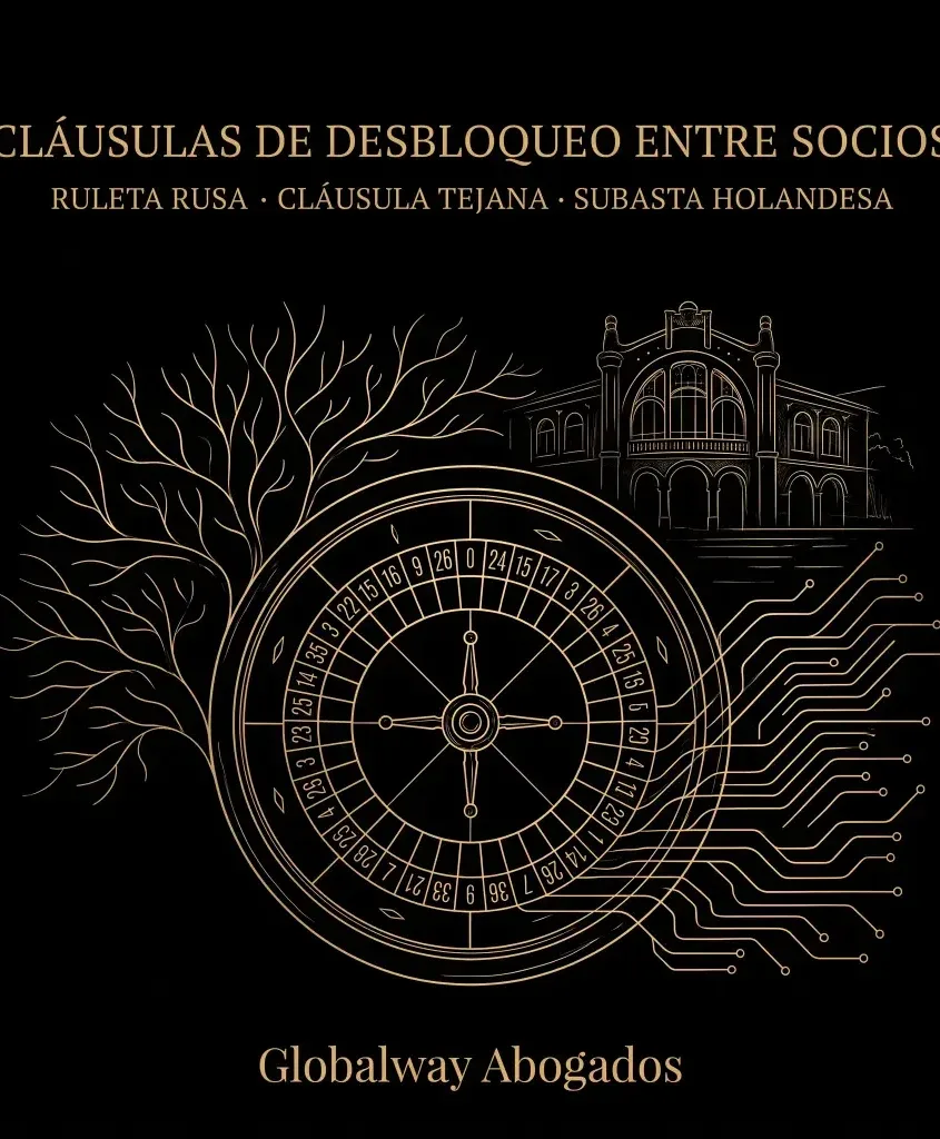 Ilustración en dorado sobre fondo negro de una ruleta de casino con la fachada del Casino de l'Aliança del Poblenou al fondo,