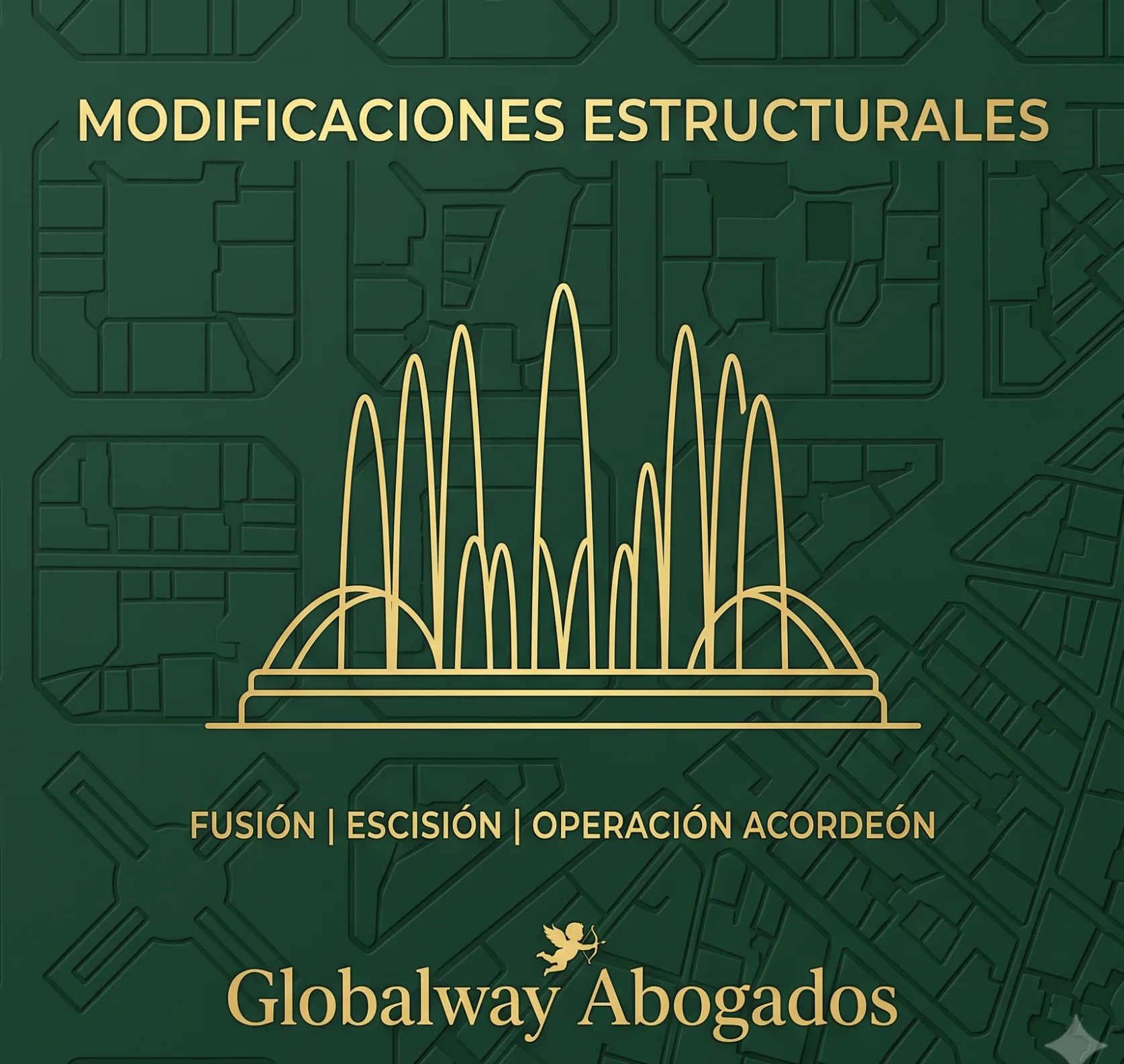 Icono dorado de la Fuente Mágica de Montjuïc, tarjeta de fusiones y modificaciones estructurales de Globalway Abogados