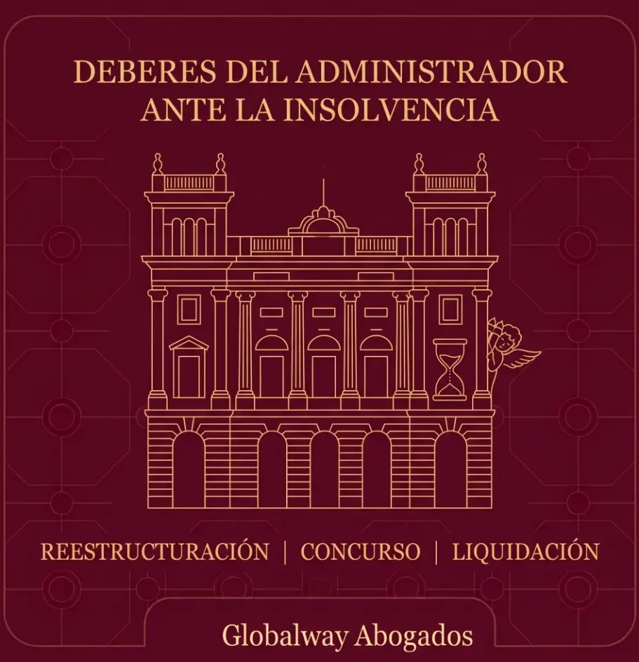 CERROJAZO CONSECUENCIAS Y RESPONSABILIDAD DEL ADMINSTRADOR Fabrica con lineas doradas y 4 chimemeas y un gran candado cerrdo en la puerta de entrada y un Ángel de la guarda jugando al escondite