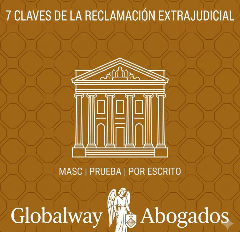Cómo un abogado puede ayudarte a gestionar las deudas de una herencia. Barcelona Icono dorado del Mercat de Sant Antoni, tarjeta de las 7 claves de la reclamación extrajudicial de Globalway Abogados