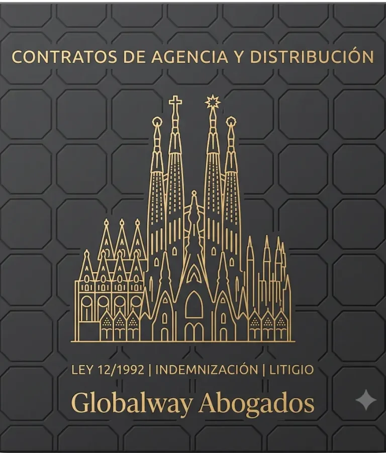Diferencias entre contratos de Agencia y Distribuión Icono dorado de la Sagrada Familia con la Torre de Jesucristo, tarjeta de contratos de agencia y distribución de Globalway Aboy Distribución
