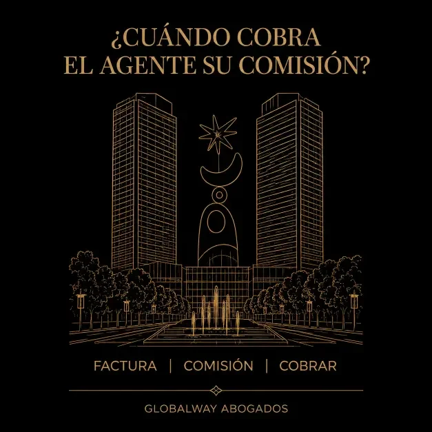 ¿Cuándo cobra el agente su comisión? Bajo la frase Cuándo cobra agnte la comisión las Torres de la Caixa de Avda Diagonal, con la estrella de Miro