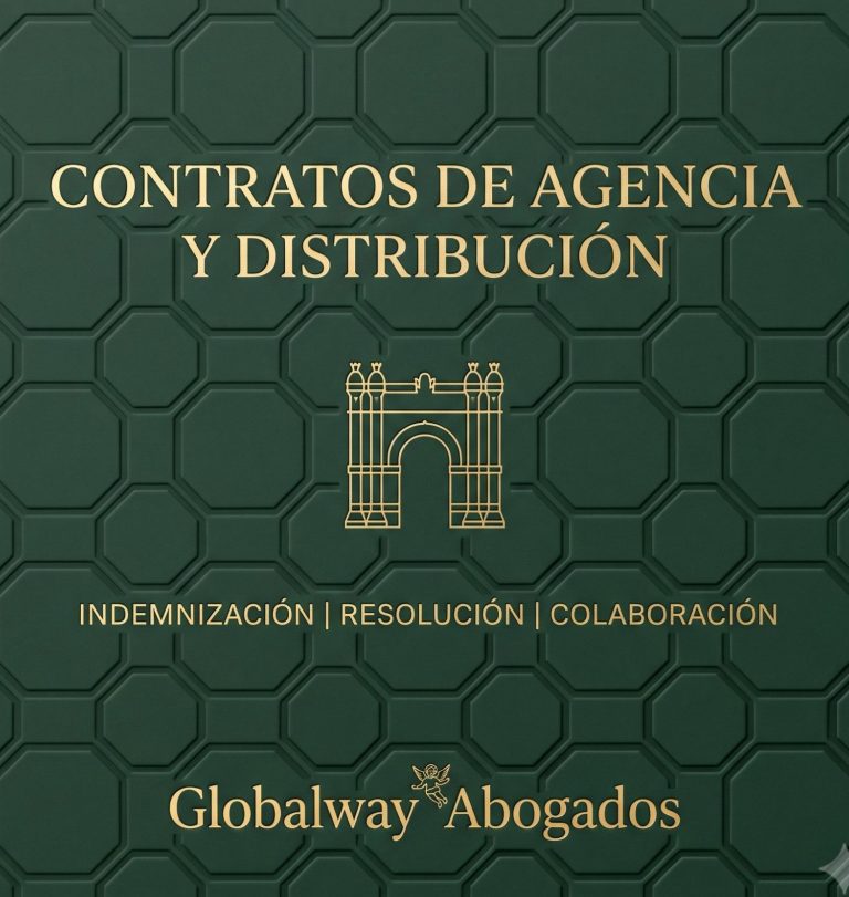 Icono dorado del Arco de Triunfo, tarjeta de contratos de agencia y distribución de Globalway Abogados en Barcelona