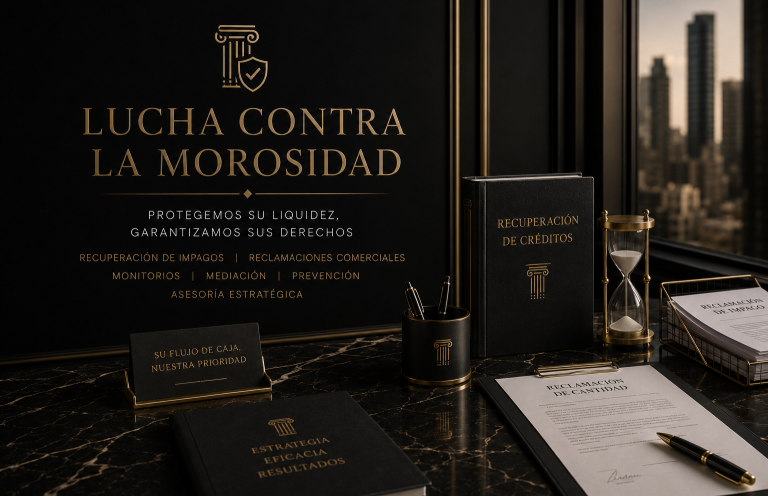 Reclamación y cobro de facturas, lucha contra la morosidad Reloj de arena, dinero y escudo, fondo Barcelona mensaje de lucha contra la morosidad. Globalway Abogados expertos en cobrar facturas