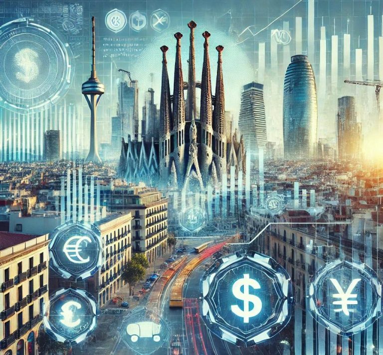 Imagen de Barcelona y símbolos financieros