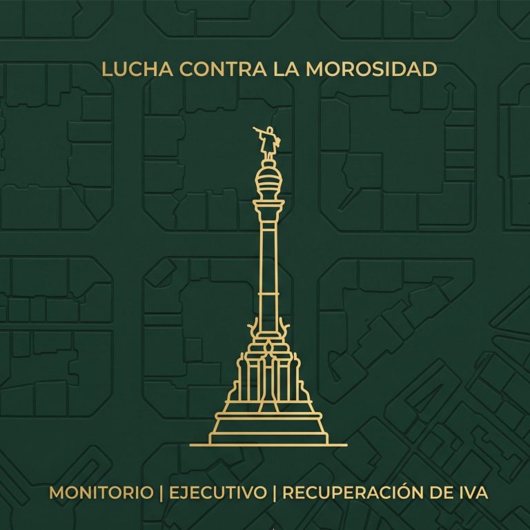 Icono dorado de la Torre de Colón, tarjeta de reclamación de morosidad e impagos de Globalway Abogados en Barcelona