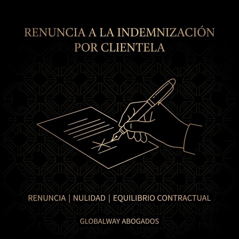 ¿Se puede renunciar a la indemnización por clientela? Bajo la frase renuncia a la indemnización por clientela con letras doradas una mano firmando un documento