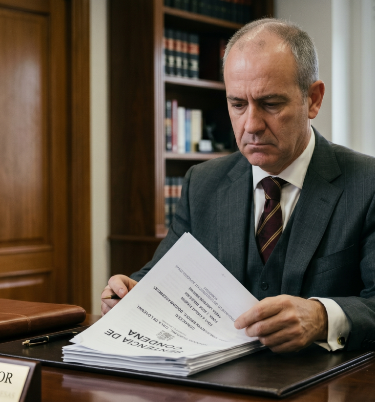 Responsabilidad Concurso acreedores Hombre serio revisando sentencia de condena como Administrador, en un concurso acreedores