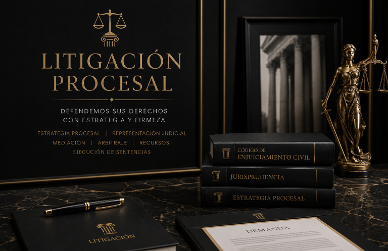 Procesal civil y mercantil. Empresas, societario, startups, derecho moda Edificios de los Juzgados de en un cuadro y despacho de derecho procesal y símbolos legales.Globalway Abogados expertos en derecho procesal