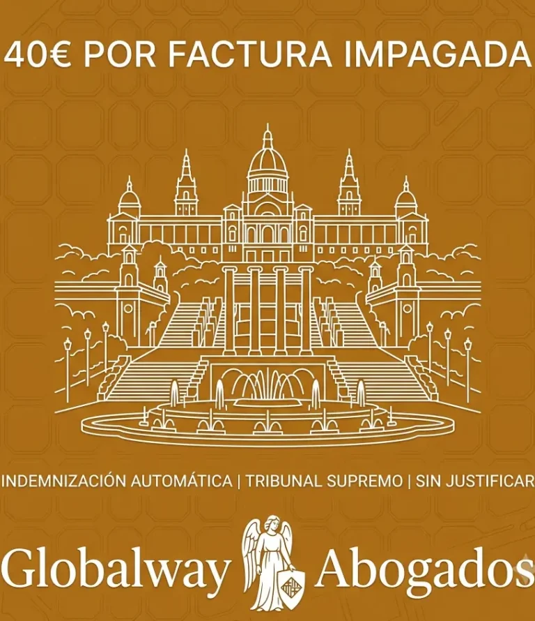 Como cobrar facturas o deuda BArcelona Icono dorado del Parc de la Ciutadella, tarjeta de indemnización de 40 euros por factura impagada de Globalway Abogados