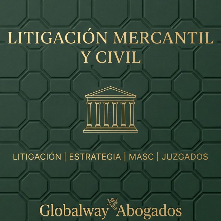 Icono dorado del Palacio de Justicia, tarjeta de litigación mercantil y civil de Globalway Abogados en Barcelona
